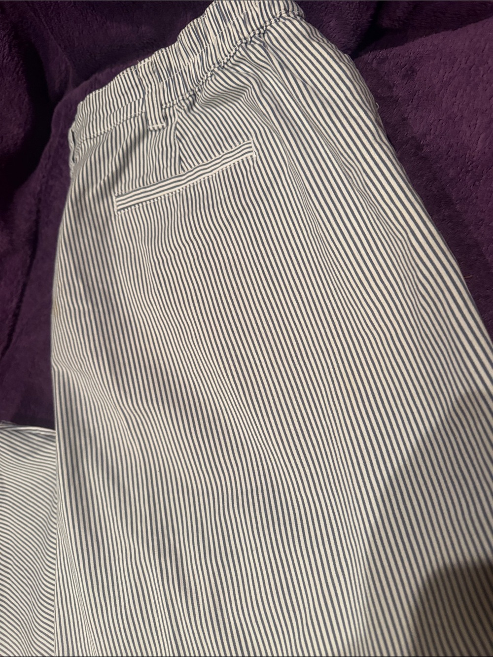 Karen Scott Blue and White Striped Capris with Button Cuffs - Picture 12 of 13